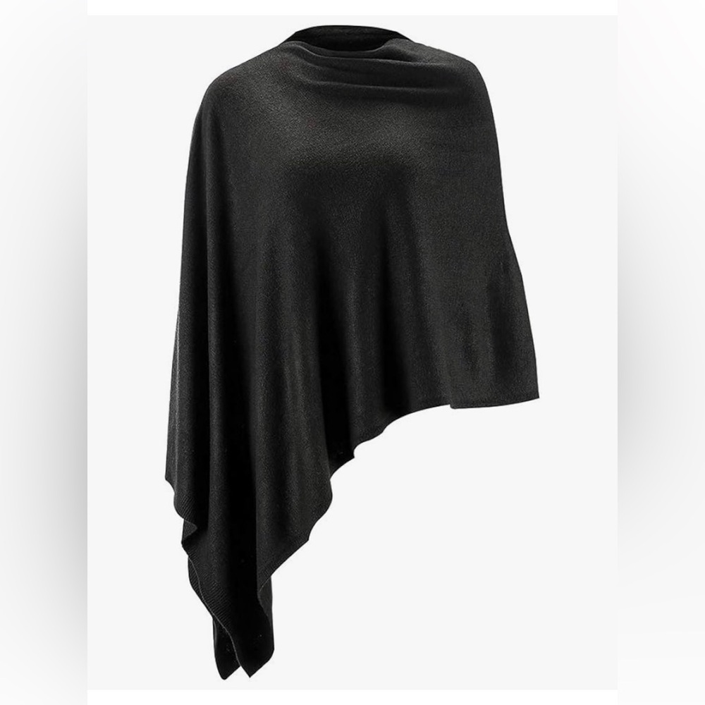 Black Women's Knit Poncho - Classic Wrap